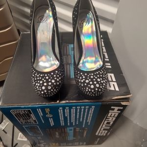 Women's Black High Heels With Rhinestones